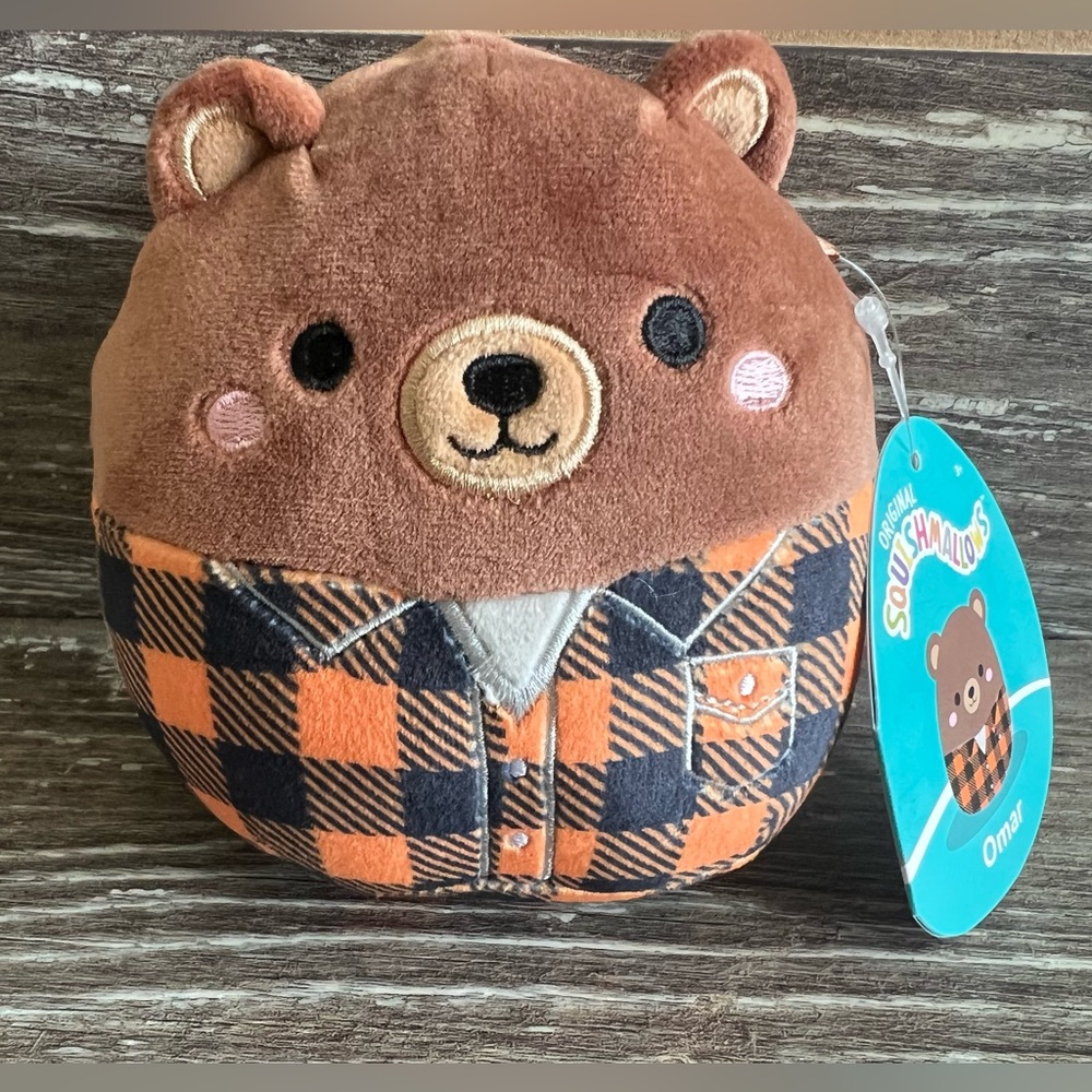 Squishmallows Omar The Bear Plush Toy Flannel Shirt‎ Miniature Small Size New